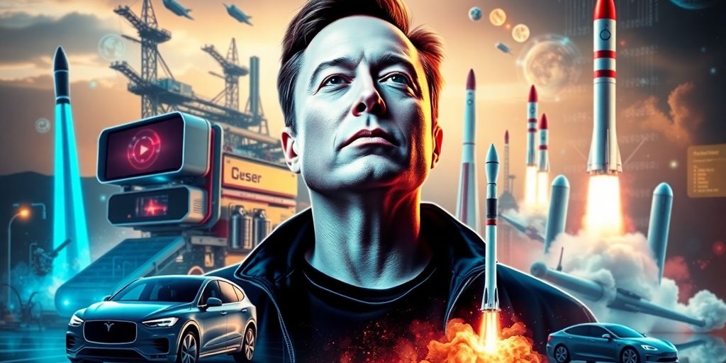 Elon Musk in a tech-inspired environment with futuristic elements.