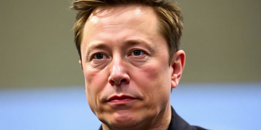 Elon Musk in a contemplative pose, intense expression.