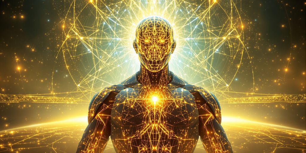AI agent with glowing brain powering a search engine.