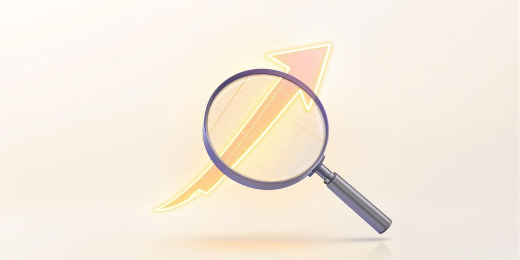 Arrow pointing up towards a magnifying glass.