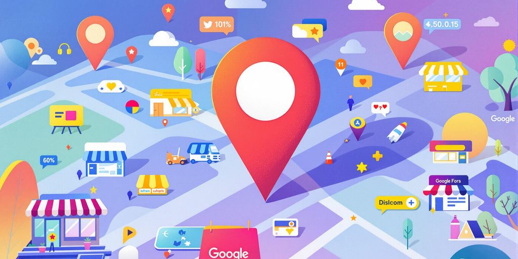 Google Maps pin with local business icons.