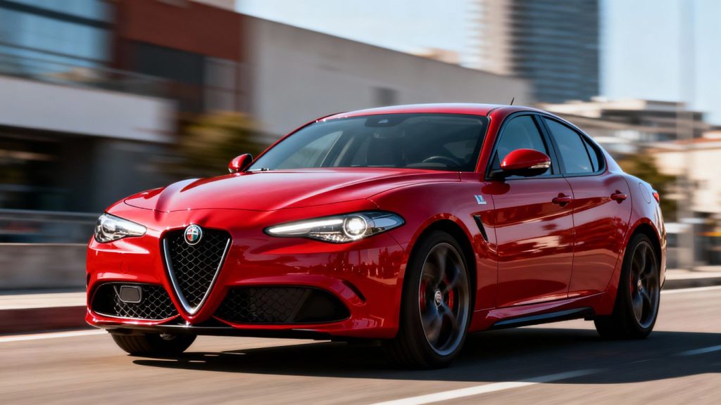 Alfa Romeo Junior Ibrida in red, front view.