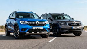 Dacia Bigster and Skoda Kodiaq SUVs side-by-side.