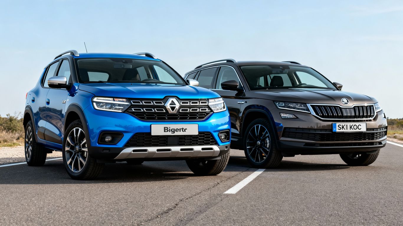 Dacia Bigster and Skoda Kodiaq SUVs side-by-side.