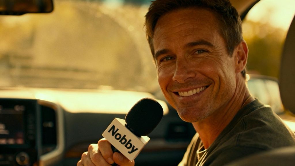 Man in car answering questions